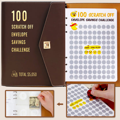 100 Scratch-Off Envelope Savings Challenge - PU Leather Binder: A New, Fun Way to Save $5,050 - Featuring New Gameplay and Version